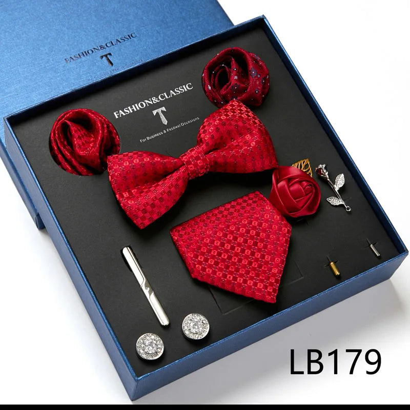 Men's Tie Set Luxury Gift Box Silk Tie Necktie Set 8pcs Inside Packing Festive Present Cravat Pocket Squares Holiday Gift Men