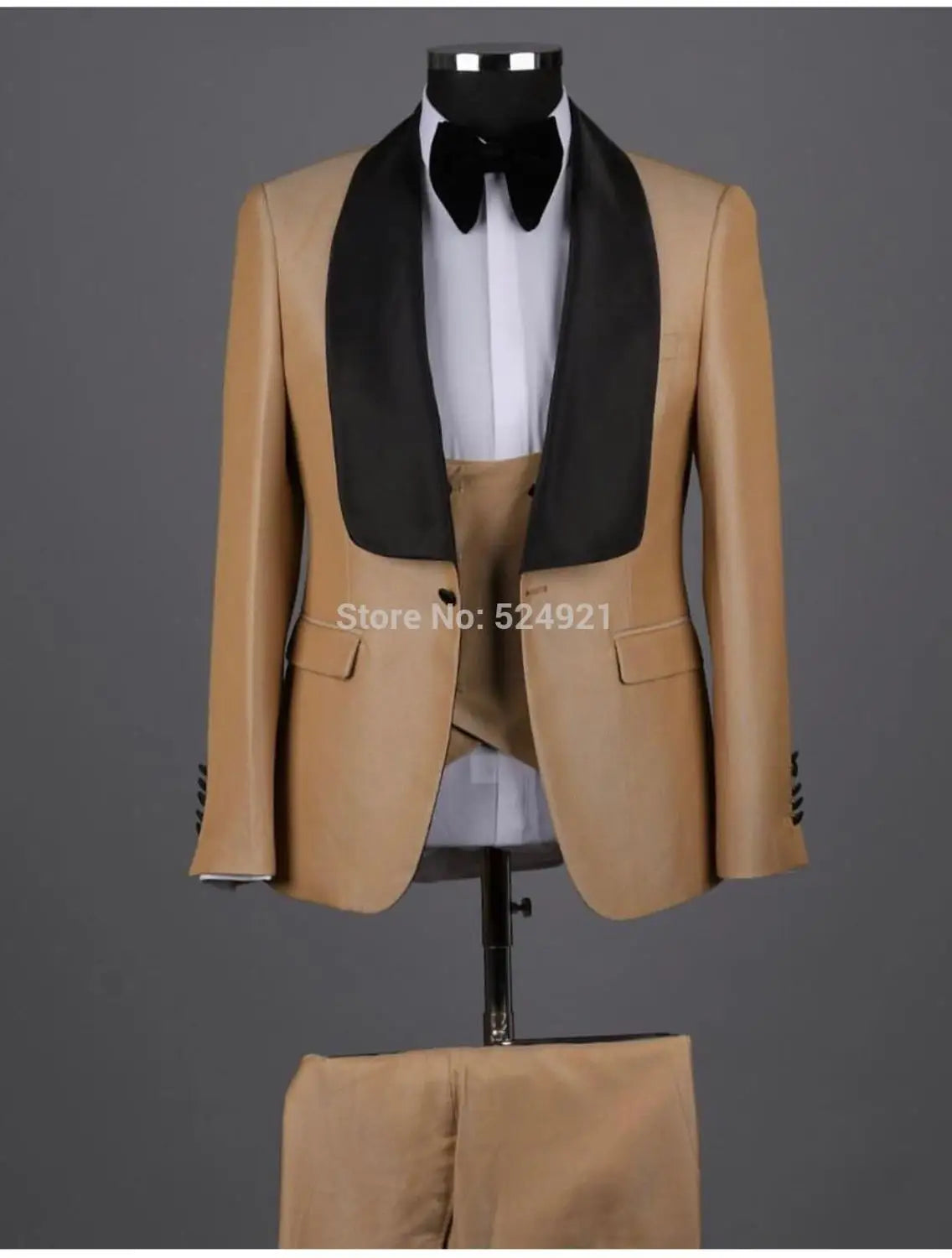 Men Suits Light Navy Blue and Black Groom Tuxedos Shawl Lapel Groomsmen Wedding Best Man ( Jacket+Pants+Bow Tie+Vest ) C684