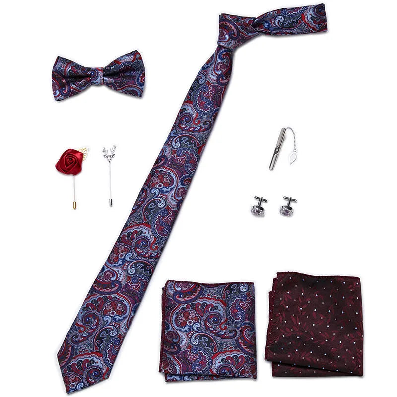 Men's Tie Set Luxury Gift Box Silk Tie Necktie Set 8pcs Inside Packing Festive Present Cravat Pocket Squares Holiday Gift Men