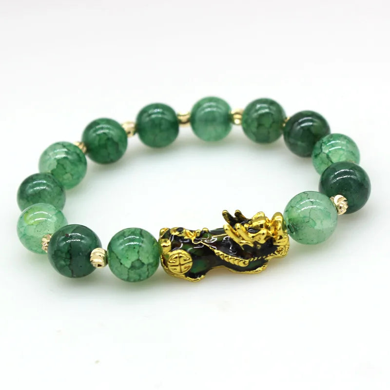 New 10mm Obsidian Stone Pixiu Bracelet For Men Women Unisex Wristband Golden Plated Black Bangles Pixiu Party Gift Jewelry