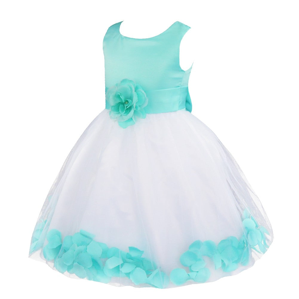 Baby Kids Girls Bowknot Flower Girl Dress Princess Birthday Party Tutu Dress Petals Wedding Pageant Bridesmaid Dresses Ball Gown