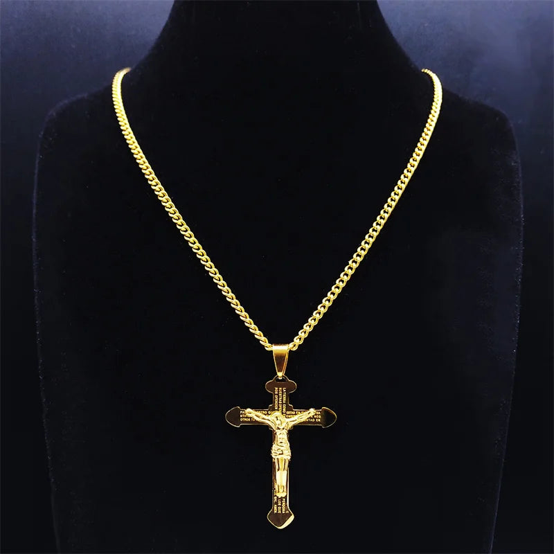 Christian Bible Stainless Steel Jesus Cross Long Necklace Men/Women Necklace Pendant Religious Jewelry acero inoxidable N6193S05