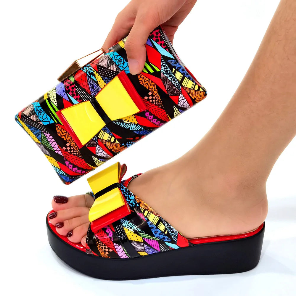 New Shoes and Bag for Party Wedding Womens Platform Heels Patent Leather Wedding Shoes for Women Bride Wedges Shoes for Women