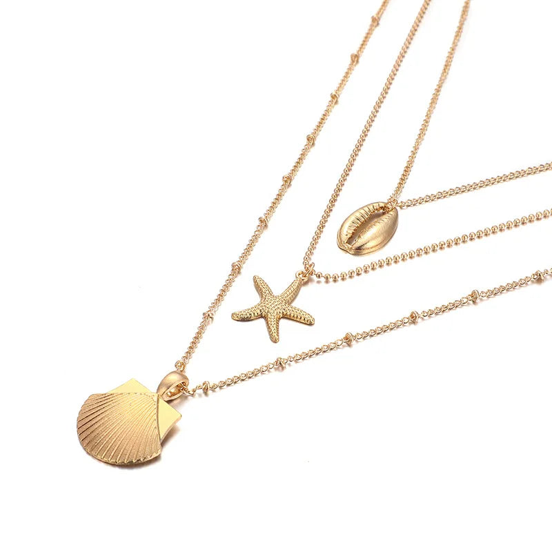 KSRA 2019 Fashion Popular Beach Street Shot Alloy Shell Starfish Scallop Multi-layer Female Necklace