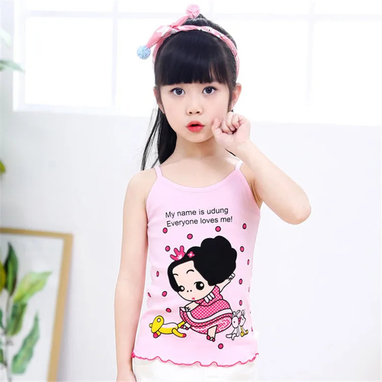 Summer Kids 100%Cotton T Shirts Boys Girls Baby Cartoon Printed Sleeveless Vests Clothes For 2-7 Years Children Clothing Gift