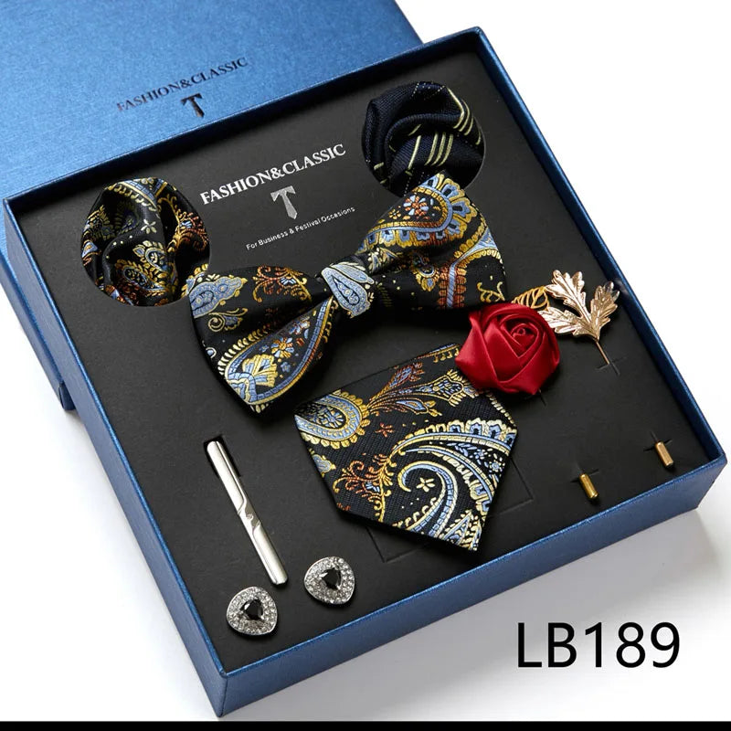 Men's Tie Set Luxury Gift Box Silk Tie Necktie Set 8pcs Inside Packing Festive Present Cravat Pocket Squares Holiday Gift Men