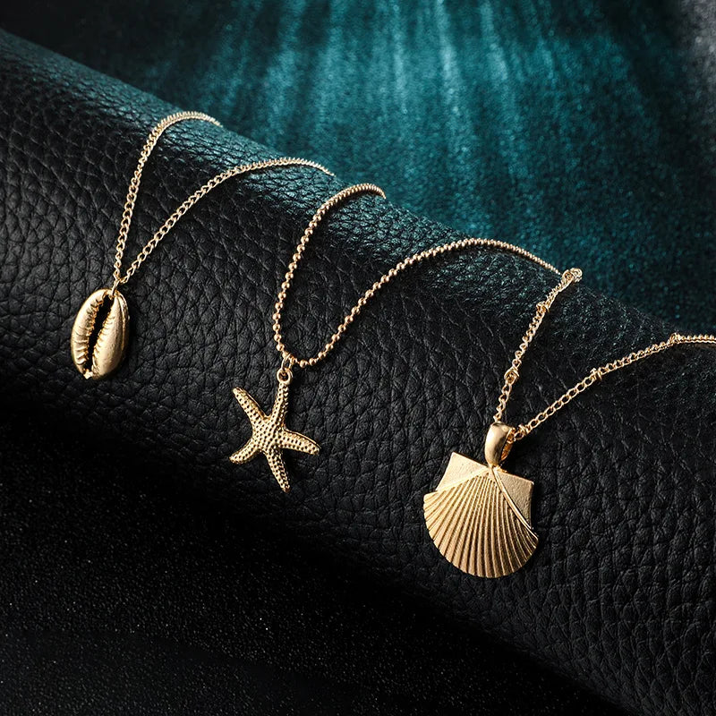 KSRA 2019 Fashion Popular Beach Street Shot Alloy Shell Starfish Scallop Multi-layer Female Necklace
