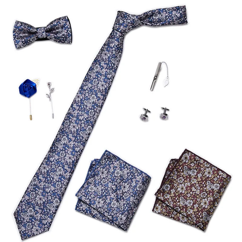 Men's Tie Set Luxury Gift Box Silk Tie Necktie Set 8pcs Inside Packing Festive Present Cravat Pocket Squares Holiday Gift Men
