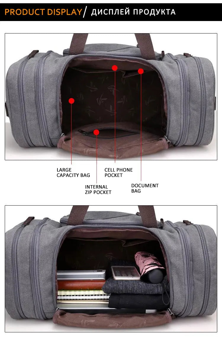 Travel Handbag for Men Hand Luggage Bags Canvas Travel Duffle Bag Weekend Shoulder Bagpack Multifunctional Lightweight Handbags