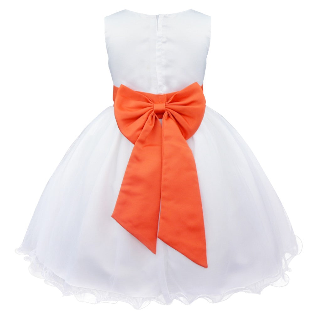 Kids Girls Wedding Pageant Dress White Bridesmaid Dresses Formal Party Princess Vestidos Cute Big Bowknot Sash Flower Girl Dress