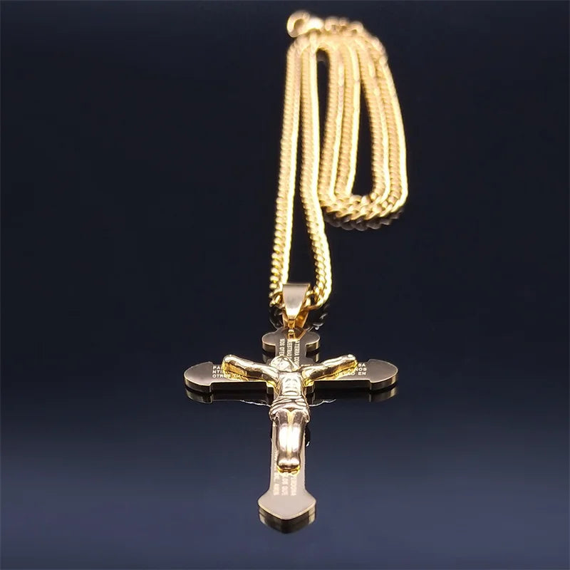Christian Bible Stainless Steel Jesus Cross Long Necklace Men/Women Necklace Pendant Religious Jewelry acero inoxidable N6193S05