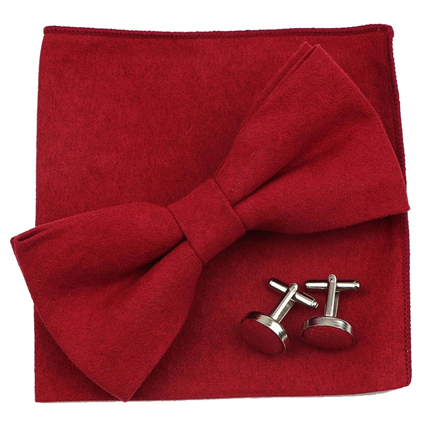 3PC Mens Bowtie Set Fashion Dot Solid Polyester Bow Tie Handkerchief Cufflinks Bar Party Wedding Business Daily Wear Accessories