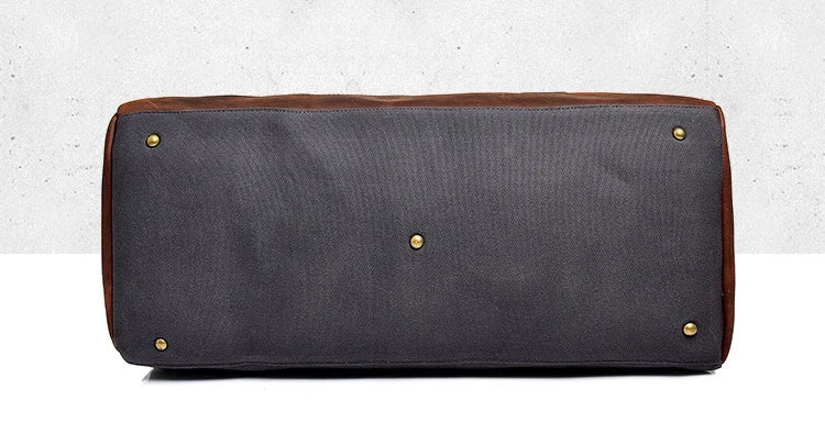 Vintage Waxed Canvas Men Luggage bag Genuine Leather Men Travel Bags Large Duffel Bags Weekend bag of trip Overnight carry on