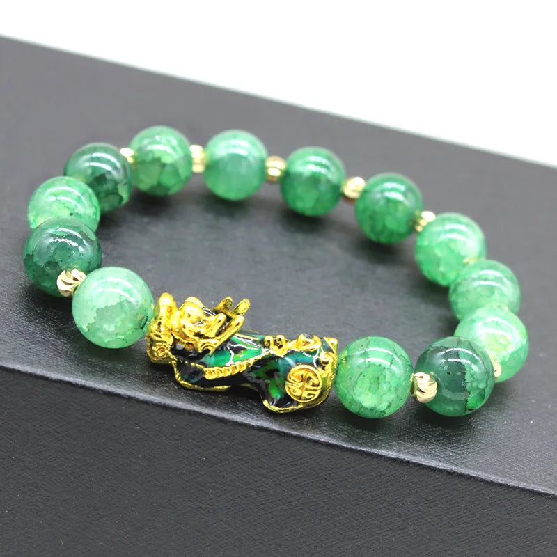 New 10mm Obsidian Stone Pixiu Bracelet For Men Women Unisex Wristband Golden Plated Black Bangles Pixiu Party Gift Jewelry