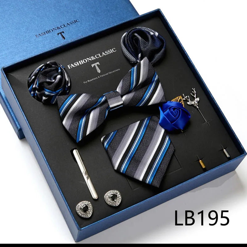 Men's Tie Set Luxury Gift Box Silk Tie Necktie Set 8pcs Inside Packing Festive Present Cravat Pocket Squares Holiday Gift Men