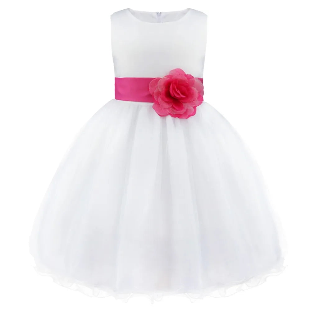 Kids Girls Wedding Pageant Dress White Bridesmaid Dresses Formal Party Princess Vestidos Cute Big Bowknot Sash Flower Girl Dress