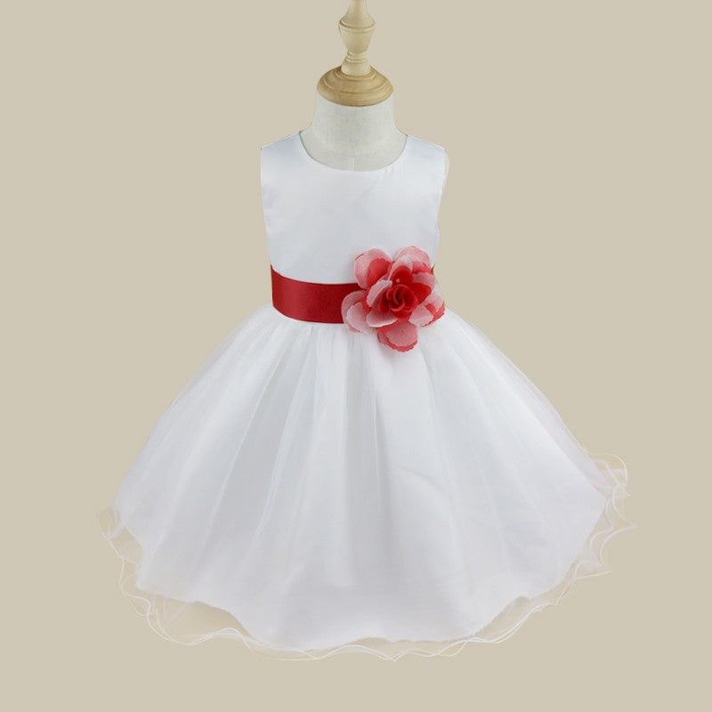 Kids Girls Wedding Pageant Dress White Bridesmaid Dresses Formal Party Princess Vestidos Cute Big Bowknot Sash Flower Girl Dress