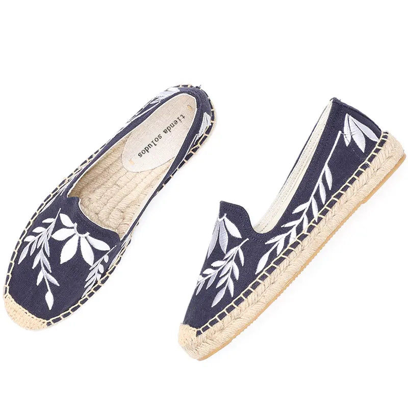 Round Toe Womens Espadrilles Flat Shoes 2022 Hot Sale Real Platform Rubber Slip-on Casual Floral Zapatillas Mujer Sapatos Hemp