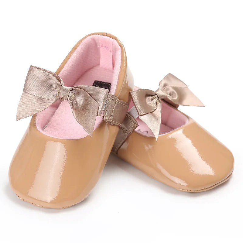 Newborn Baby Shoes Baby Girls Shoes PU Anti-slip Bowknot Classic Princess Dress Shoes First Walker Toddler Crib Shoe Moccasins
