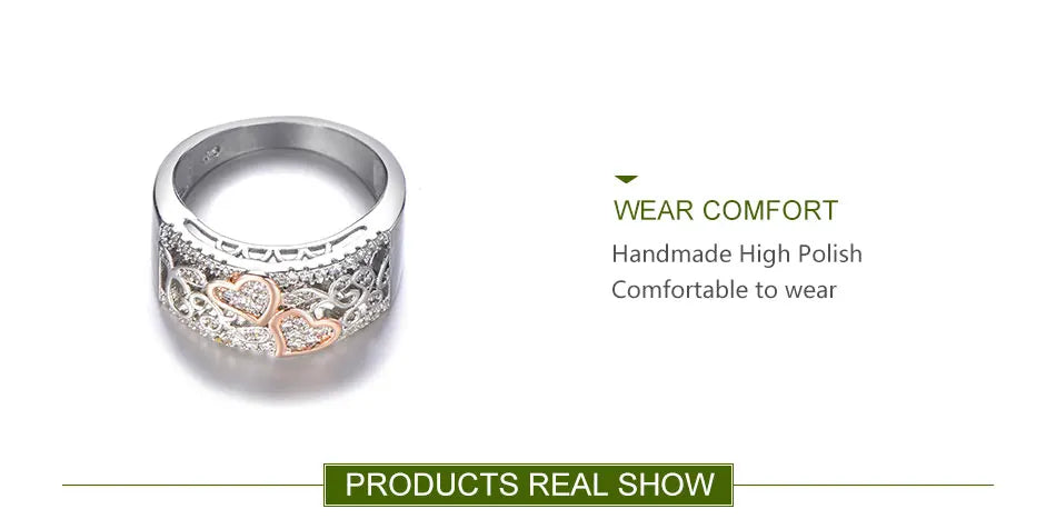 ZDADAN 925 Sterling Silver Heart CZ Rings For Women Fashion Wedding Jewelry
