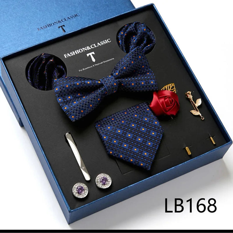 Men's Tie Set Luxury Gift Box Silk Tie Necktie Set 8pcs Inside Packing Festive Present Cravat Pocket Squares Holiday Gift Men
