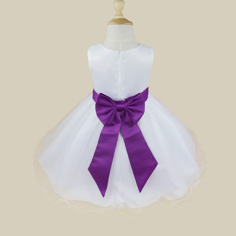Kids Girls Wedding Pageant Dress White Bridesmaid Dresses Formal Party Princess Vestidos Cute Big Bowknot Sash Flower Girl Dress