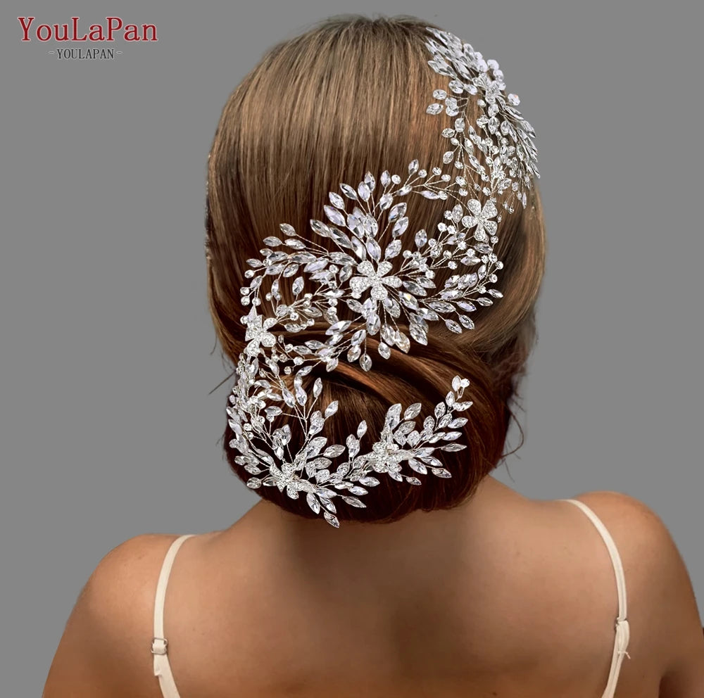 YouLaPan Luxury Wedding Headpiece Rhinestone Hair Vine for Bride Headwear Alloy Flower Headband Weding Hair Accessories HP390