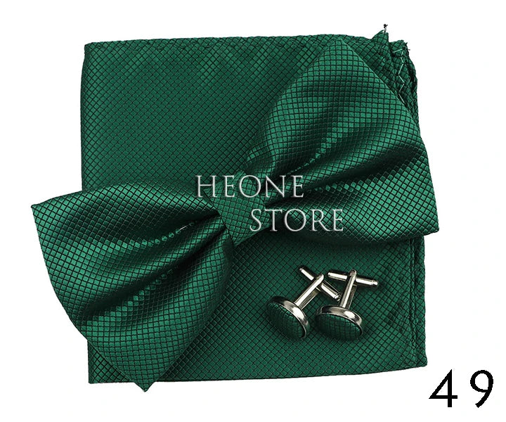 3PC Mens Bowtie Set Fashion Dot Solid Polyester Bow Tie Handkerchief Cufflinks Bar Party Wedding Business Daily Wear Accessories