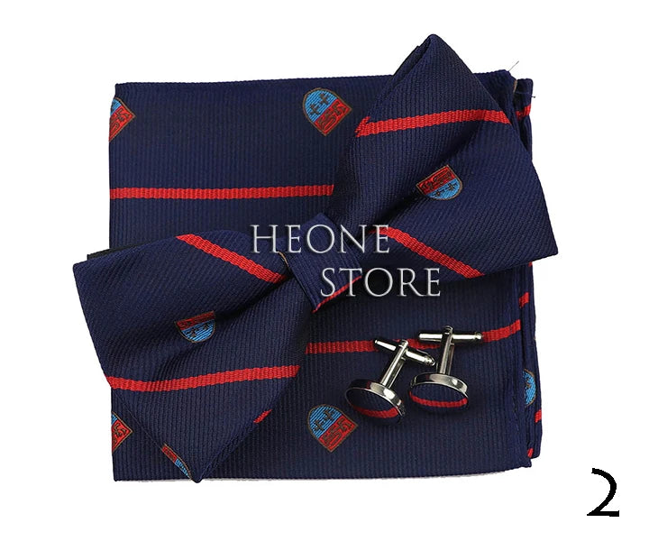 3PC Mens Bowtie Set Fashion Dot Solid Polyester Bow Tie Handkerchief Cufflinks Bar Party Wedding Business Daily Wear Accessories
