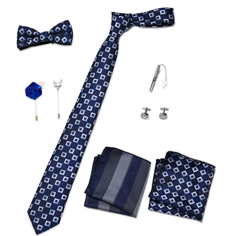 Men's Tie Set Luxury Gift Box Silk Tie Necktie Set 8pcs Inside Packing Festive Present Cravat Pocket Squares Holiday Gift Men