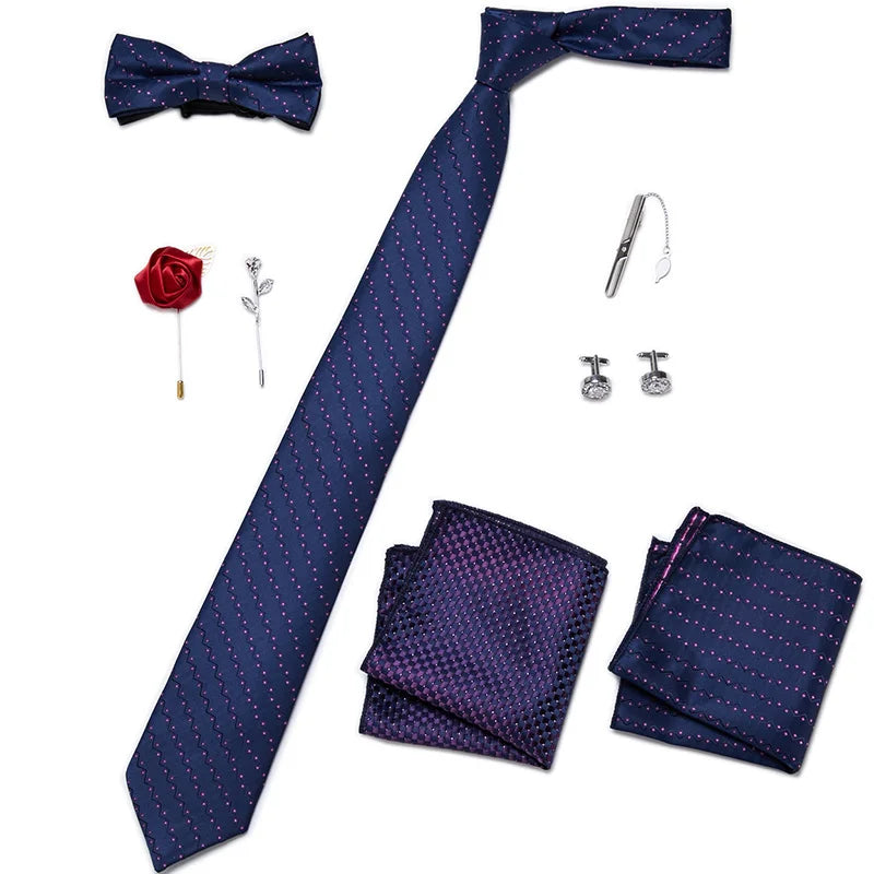 Men's Tie Set Luxury Gift Box Silk Tie Necktie Set 8pcs Inside Packing Festive Present Cravat Pocket Squares Holiday Gift Men