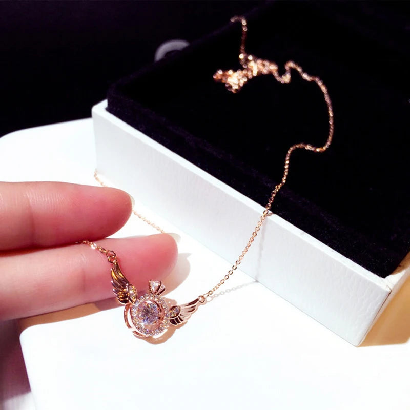 JUWANG Classic Retro Metal Luxury Rhinestone Super Shine Zircon Angle Wing Necklace For Women Sexy Stainless Steel Pendant 2023
