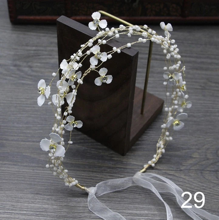Bridal Bridesmaid Flower Girls Diamante Crystal Pearl Headband Rhinestone Wedding Prom Tiara Women Hair Accessories