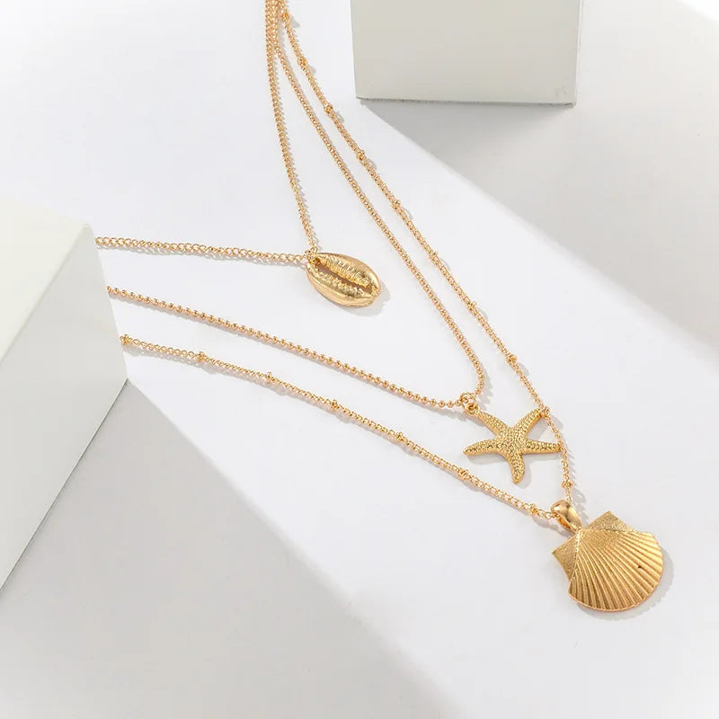 KSRA 2019 Fashion Popular Beach Street Shot Alloy Shell Starfish Scallop Multi-layer Female Necklace