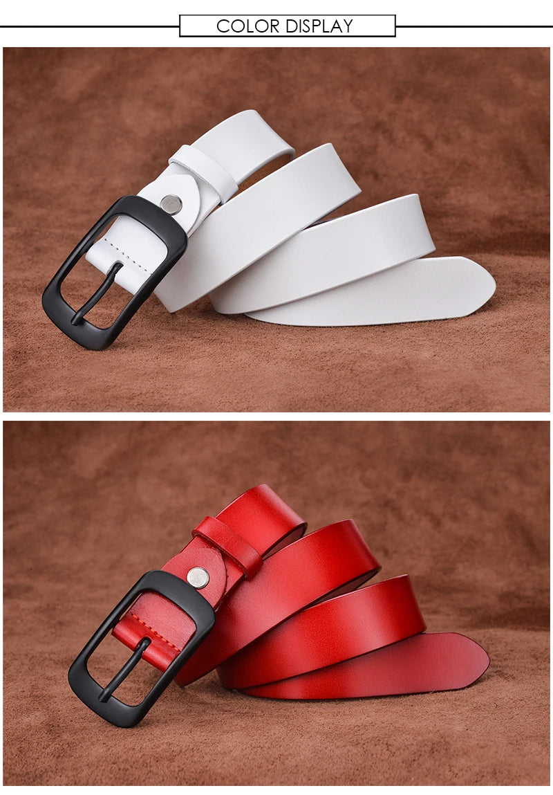 VATLTY Stylish Leather Belt for Women Matte Alloy Buckle Natural Cowhide 2.8cm Ladies Belt Jeans Brown Trousers Belt Female