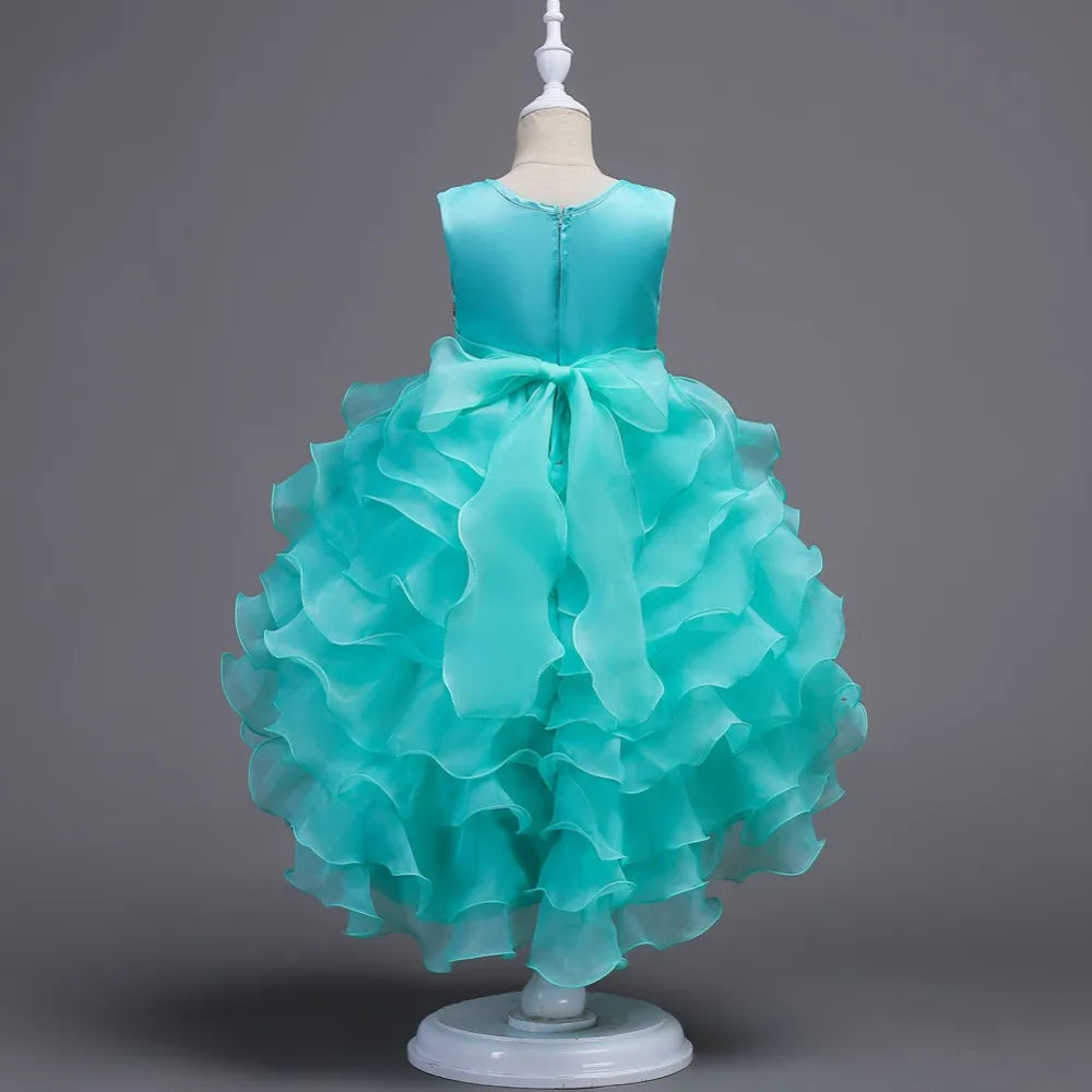 Baby Girls Princess Lace Flower Wedding Christmas Party Tutu Dress Children Kids Elegant Vestidos for 4-15Years Teenager Wear