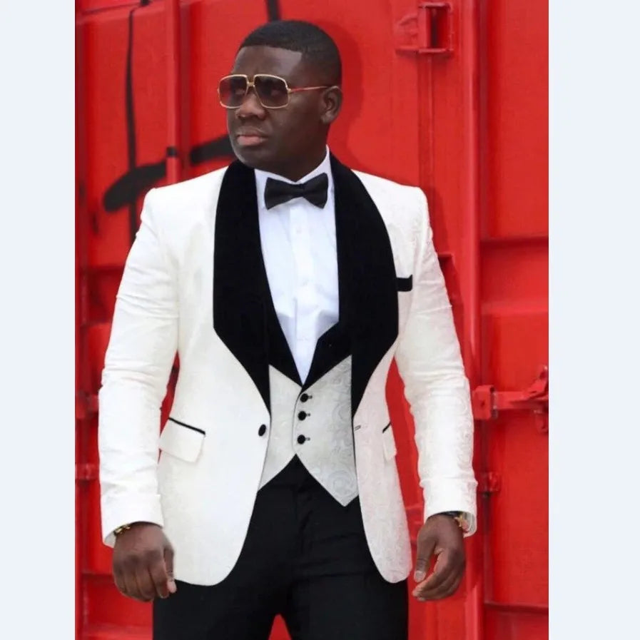 Men Suits Light Navy Blue and Black Groom Tuxedos Shawl Lapel Groomsmen Wedding Best Man ( Jacket+Pants+Bow Tie+Vest ) C684