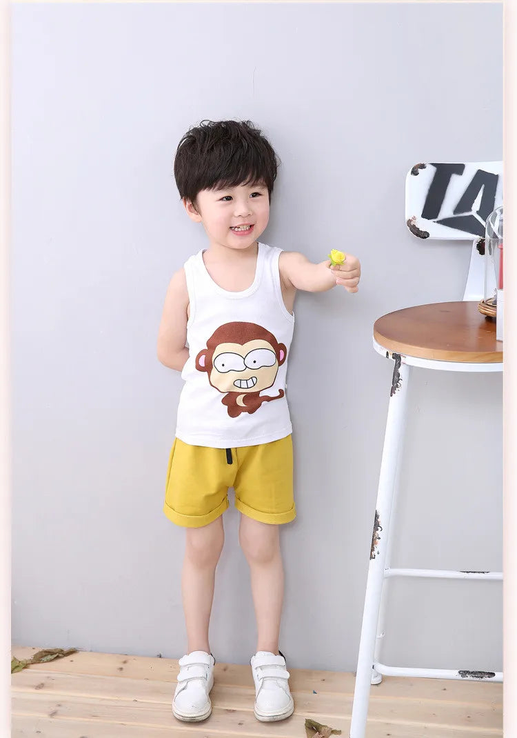 Summer Kids 100%Cotton T Shirts Boys Girls Baby Cartoon Printed Sleeveless Vests Clothes For 2-7 Years Children Clothing Gift