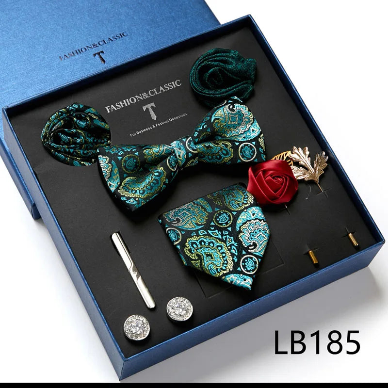 Men's Tie Set Luxury Gift Box Silk Tie Necktie Set 8pcs Inside Packing Festive Present Cravat Pocket Squares Holiday Gift Men