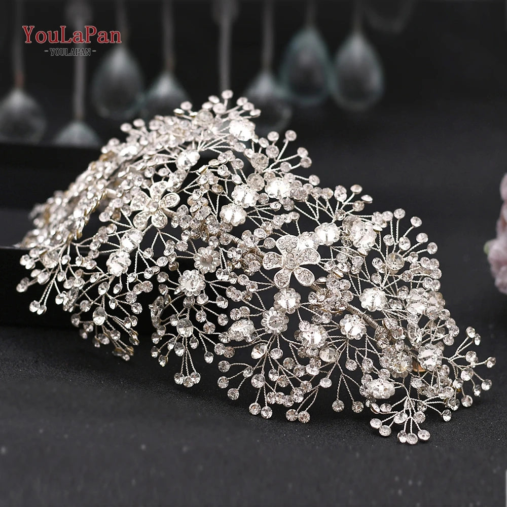 YouLaPan Golden Wedding Crystal Headband Hair Accessories Woman Wedding Hair Jewelry Rhinestone Bridal Tiara and Headdress HP240