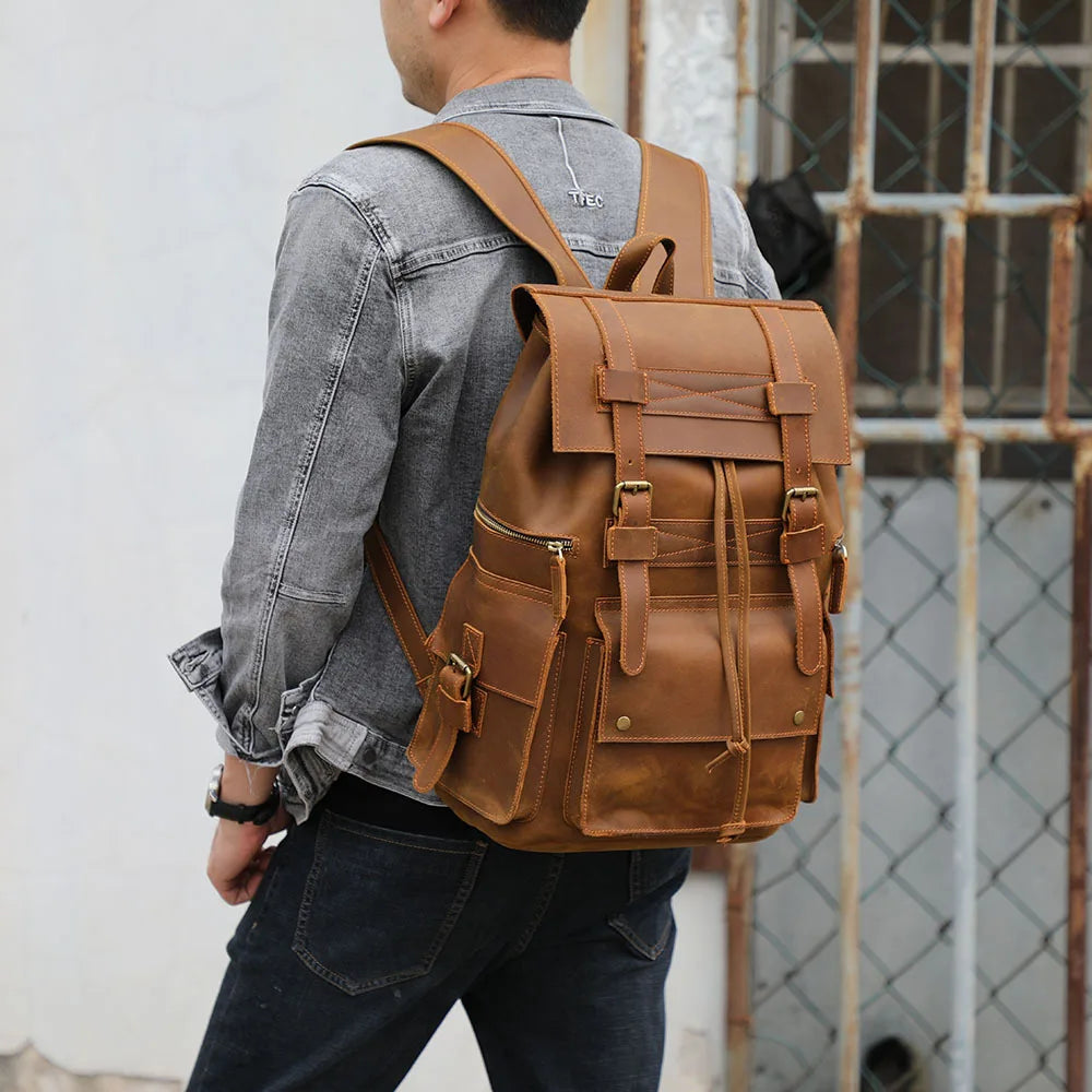 2025 New Arrivals Leather Backpack For Men Male Genuine Leather Laptop Travel Backpack 17 Inch Daypack Shoold Bag Men Male Large