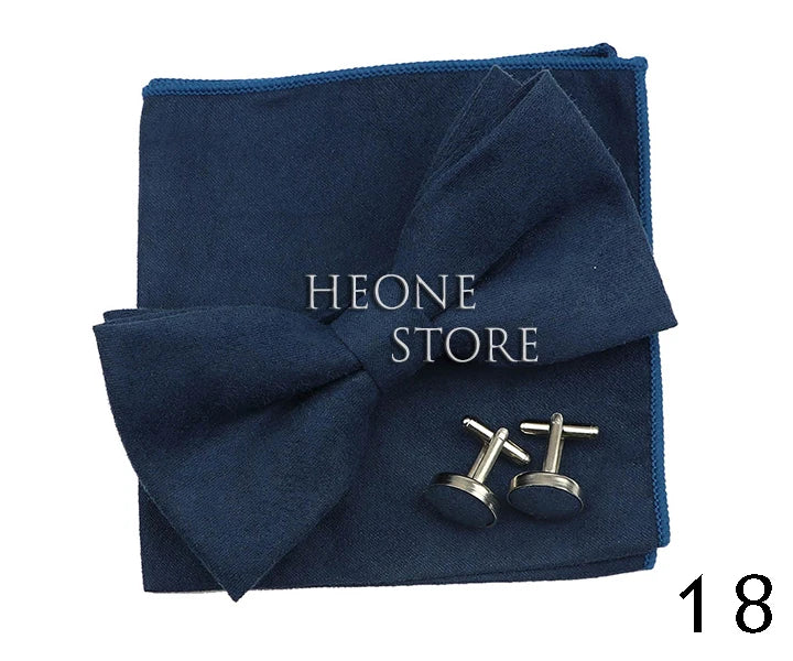 3PC Mens Bowtie Set Fashion Dot Solid Polyester Bow Tie Handkerchief Cufflinks Bar Party Wedding Business Daily Wear Accessories