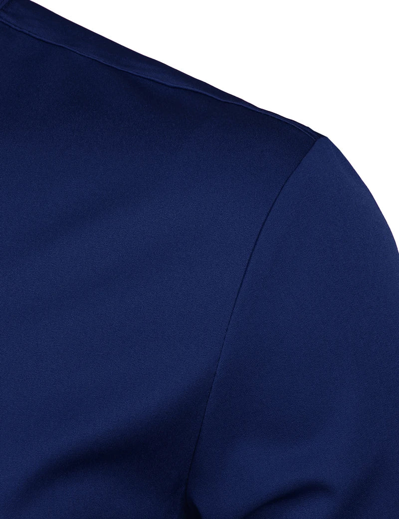 Men's Royal Blue Dress Shirts 2022 Brand Banded Mandarin Collar Shirt Male Long Sleeve Casual Button Down Shirt with Pocket 2XL