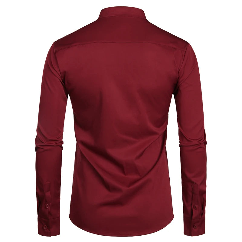 Men's Royal Blue Dress Shirts 2022 Brand Banded Mandarin Collar Shirt Male Long Sleeve Casual Button Down Shirt with Pocket 2XL