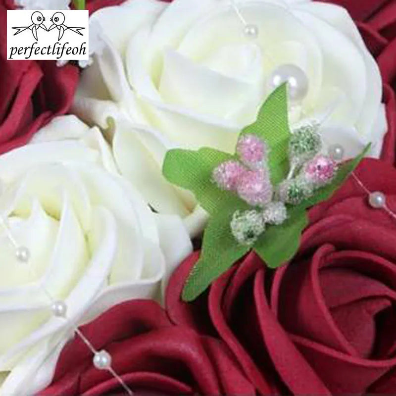 Perfectlifeoh Burgundy Wedding Bouquet Pink/Red/White/Royal Blue Bridal Bridesmaid Artificial Flower Rose Bride