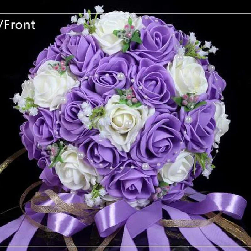 Perfectlifeoh Burgundy Wedding Bouquet Pink/Red/White/Royal Blue Bridal Bridesmaid Artificial Flower Rose Bride