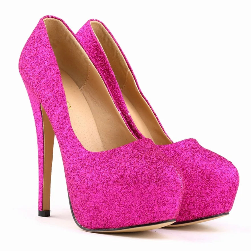 New Fashion High Platform Shallow Women Wedding Shoes Solid Sequined Cloth Round Toe Elegant High Heels Shoes Women's Size 35-42