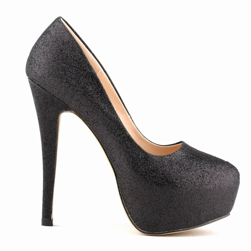 New Fashion High Platform Shallow Women Wedding Shoes Solid Sequined Cloth Round Toe Elegant High Heels Shoes Women's Size 35-42