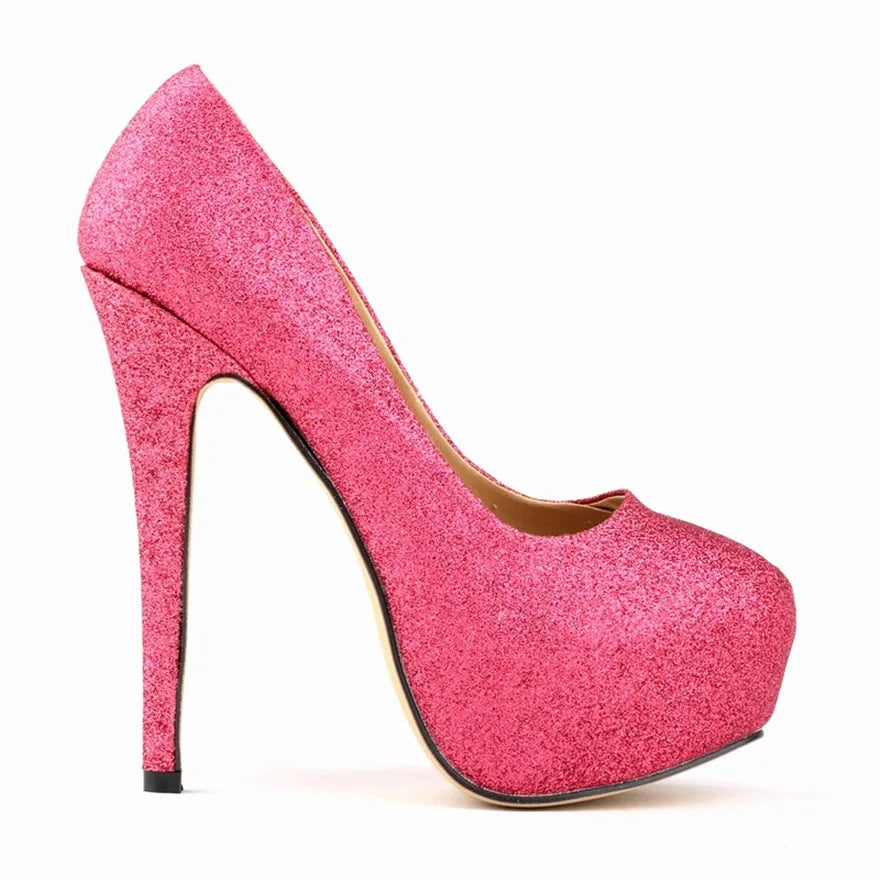 New Fashion High Platform Shallow Women Wedding Shoes Solid Sequined Cloth Round Toe Elegant High Heels Shoes Women's Size 35-42