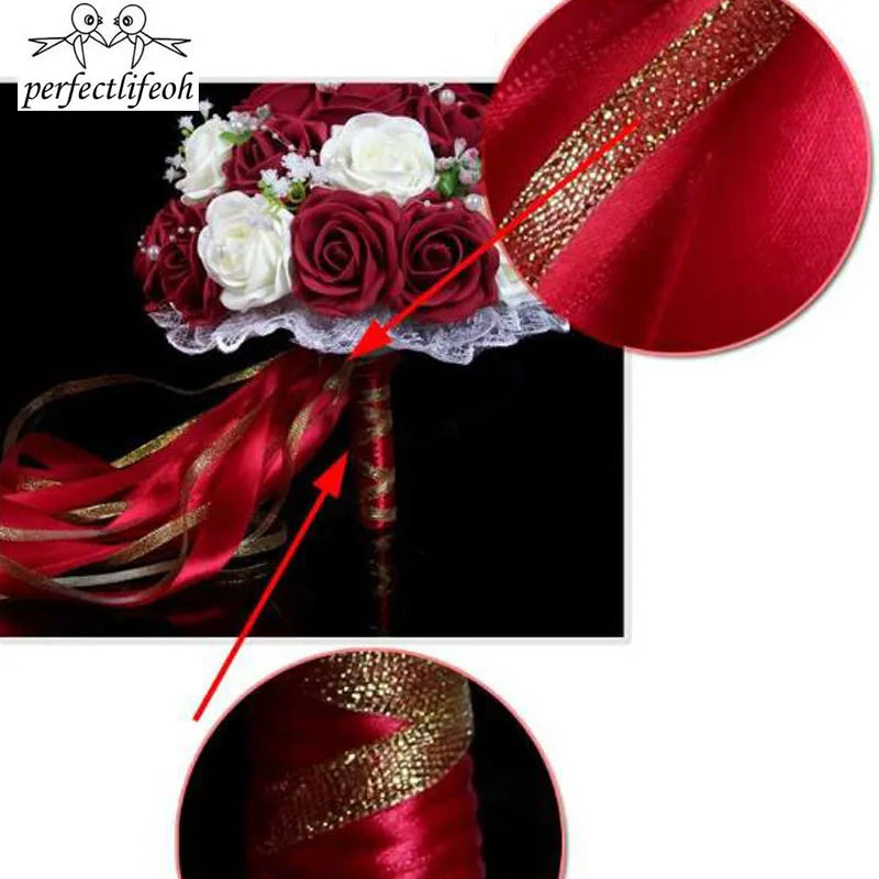 Perfectlifeoh Burgundy Wedding Bouquet Pink/Red/White/Royal Blue Bridal Bridesmaid Artificial Flower Rose Bride